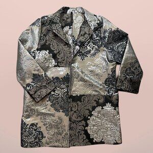 IC Connie K Jacket X-Large Tapestry Artsy Open Front Silver Metallic Patchwork